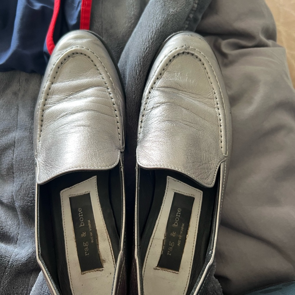 Rag & Bone Metallic Silver soft leather Loafers